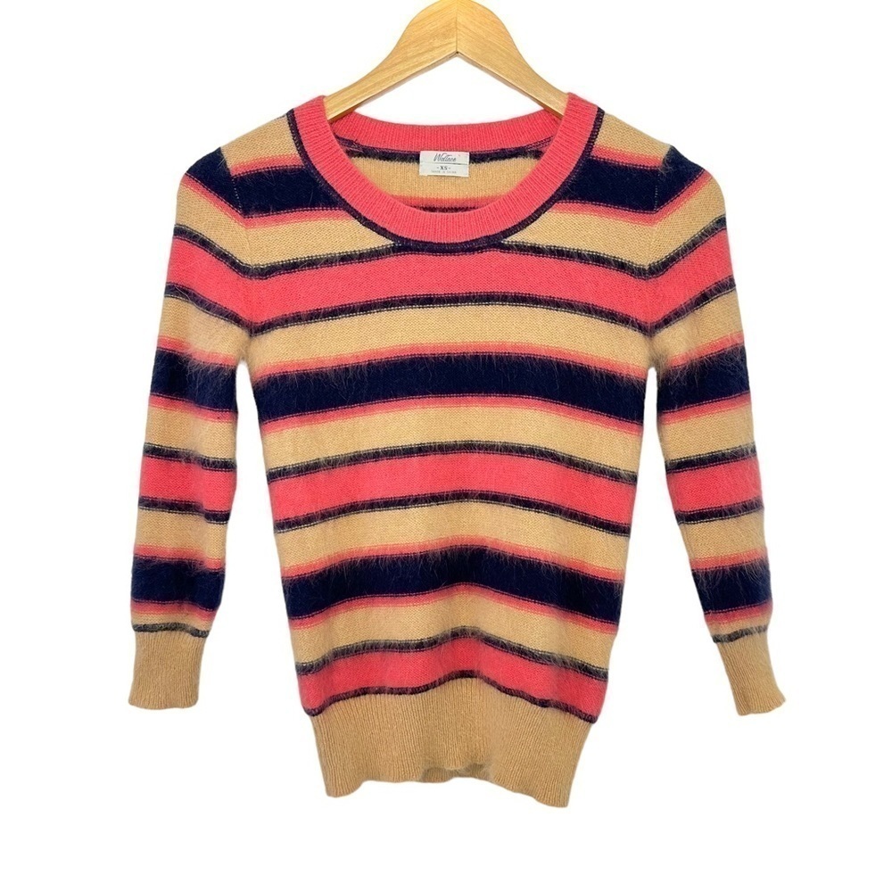 Wallace Madewell Womens Striped Rabbit Hair Blend Pullover Sweater XS Pink Blue